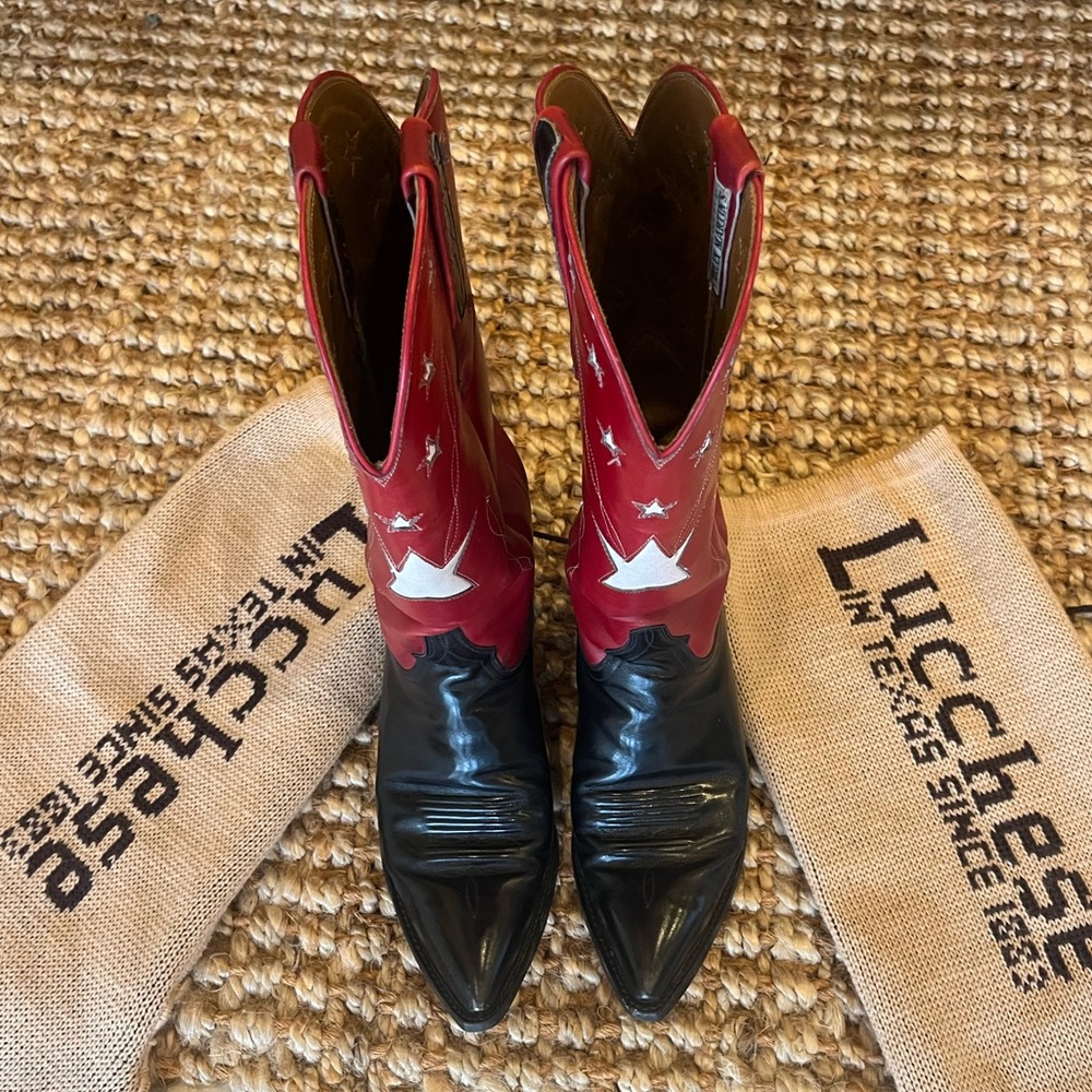 Lucchese Women's Star-Embellished Red and Black Boots